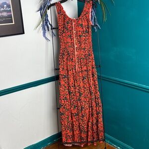 Orange Floral Maxi Dress with Button Front on or off shoulder